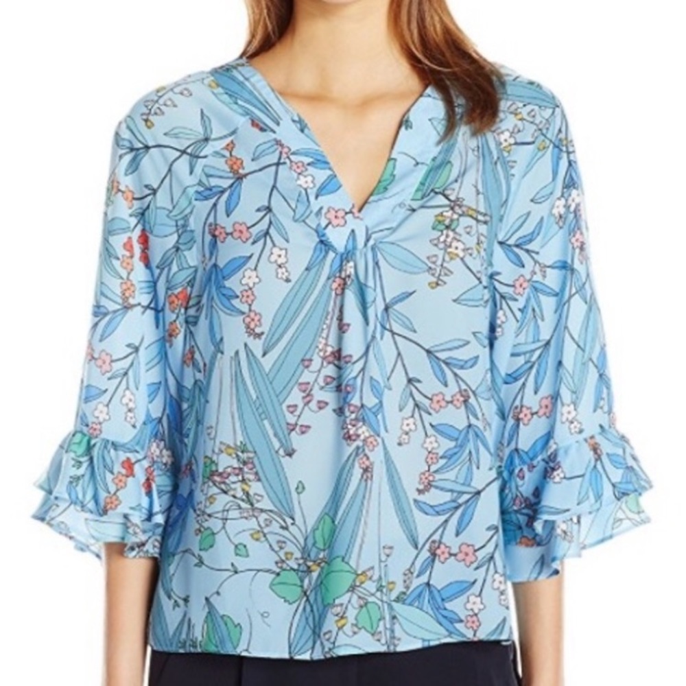 Nanette Lepore Floral Aqua Spray Blouse, S